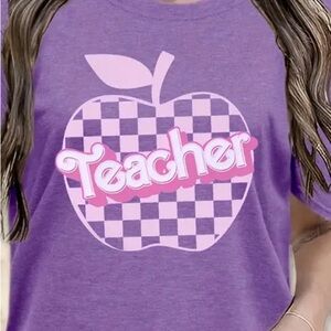 Trendy Plaid Apple & Letter Print Womens T-Shirt medium
